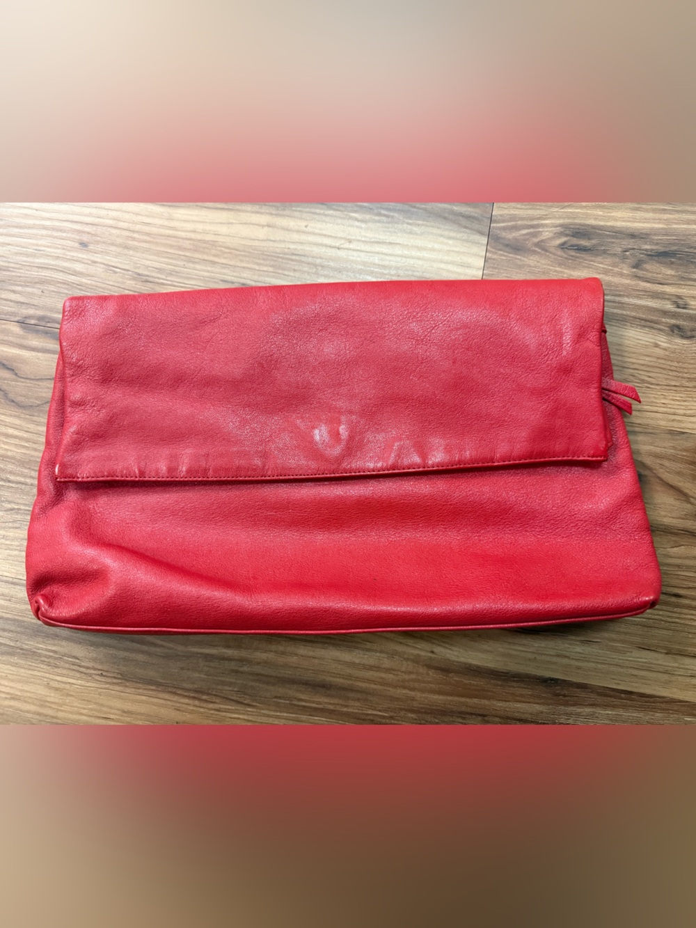 Vintage 1980s Summit Hill-Red Genuine Leather Convertible Fold-Over Clutch(read)